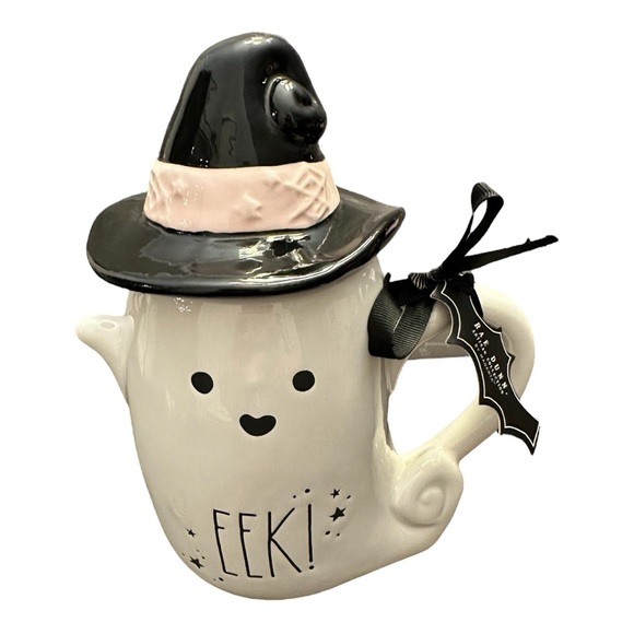 NWT Rae Dunn EEK! Halloween Ghost Mug With Witch Hat Lid NEW - Picture 1 of 5